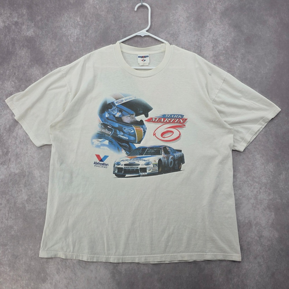 Vintage Mark Martin 6 Valvoline Racing T-Shirt Jerzees NASCAR Ford Taurus White